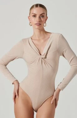 Reese Metallic Twist Front Bodysuit 16 Reese Metallic Twist Front Bodysuit -Outlet Cozi Luxe Store ACT17385 CREAMMETALLIC 3