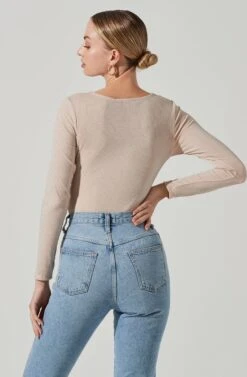 Reese Metallic Twist Front Bodysuit 19 Reese Metallic Twist Front Bodysuit -Outlet Cozi Luxe Store ACT17385 CREAMMETALLIC 5