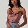 Larisa Satin Rhinestone Strap Top 2 Larisa Satin Rhinestone Strap Top -Outlet Cozi Luxe Store ACT17390 MAUVE 3