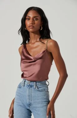 Larisa Satin Rhinestone Strap Top -Outlet Cozi Luxe Store ACT17390 MAUVE 4