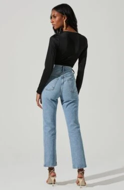 Lauren Satin Cutout Long Sleeve Bodysuit -Outlet Cozi Luxe Store ACT17395 BLACK 6