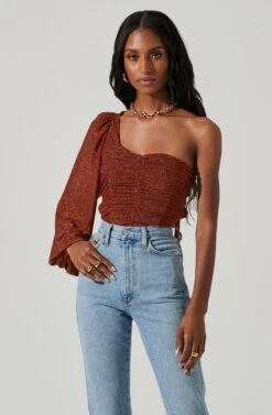 Marta Metallic Ruched One Sleeve Top