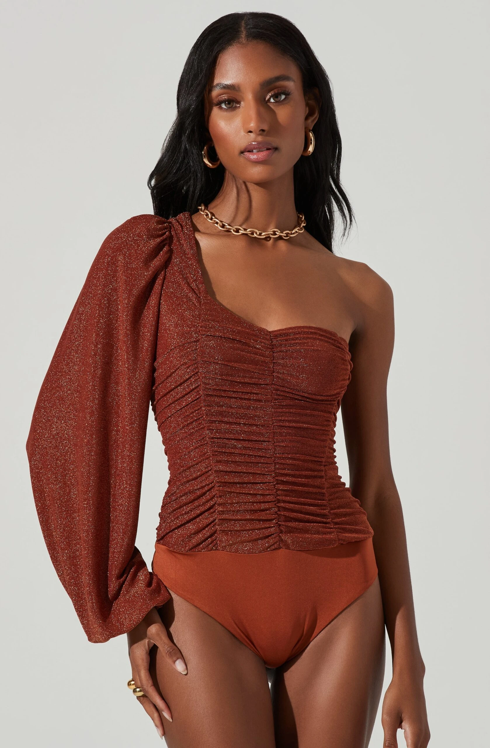 Marta Metallic Ruched One Sleeve Top 5 Marta Metallic Ruched One Sleeve Top - Image 3