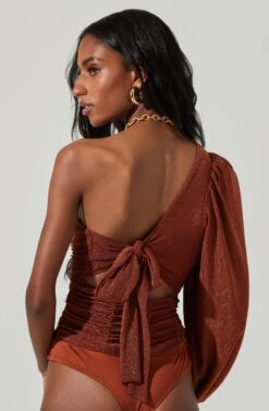 Marta Metallic Ruched One Sleeve Top 12 Marta Metallic Ruched One Sleeve Top -Outlet Cozi Luxe Store ACT17438 RUSTMETALLIC 4