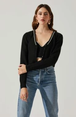 Melissa Pearl Embellished Cardigan Sweater -Outlet Cozi Luxe Store ACT17475P BLACK 4