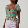 Leigh Floral Pleated Puff Sleeve Top -Outlet Cozi Luxe Store ACT17509 GREENPINKMULTI 3