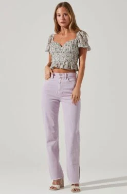 Leigh Floral Pleated Puff Sleeve Top -Outlet Cozi Luxe Store ACT17509 GREENPURPLEFLORAL 1