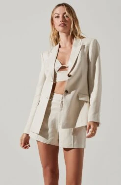 Ayra Front Button Blazer -Outlet Cozi Luxe Store ACT17557 ECRU 2
