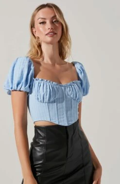 Paola Sweetheart Bustier Puff Sleeve Top -Outlet Cozi Luxe Store ACT17560S BLUE 2