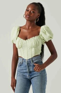 Paola Sweetheart Bustier Puff Sleeve Top -Outlet Cozi Luxe Store ACT17560S LIME 2