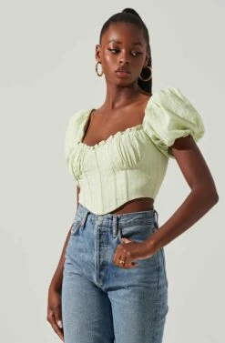 Paola Sweetheart Bustier Puff Sleeve Top -Outlet Cozi Luxe Store ACT17560S LIME 3