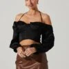 Allison Off Shoulder Halter Long Sleeve Top 2 Allison Off Shoulder Halter Long Sleeve Top -Outlet Cozi Luxe Store ACT17563 BLACK 3