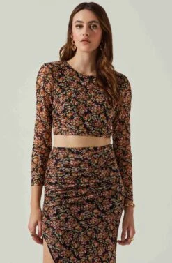 Louisa Floral Long Sleeve Open Back Crop Top 10 Louisa Floral Long Sleeve Open Back Crop Top -Outlet Cozi Luxe Store ACT17568 BLACKORANGEMULTI 3