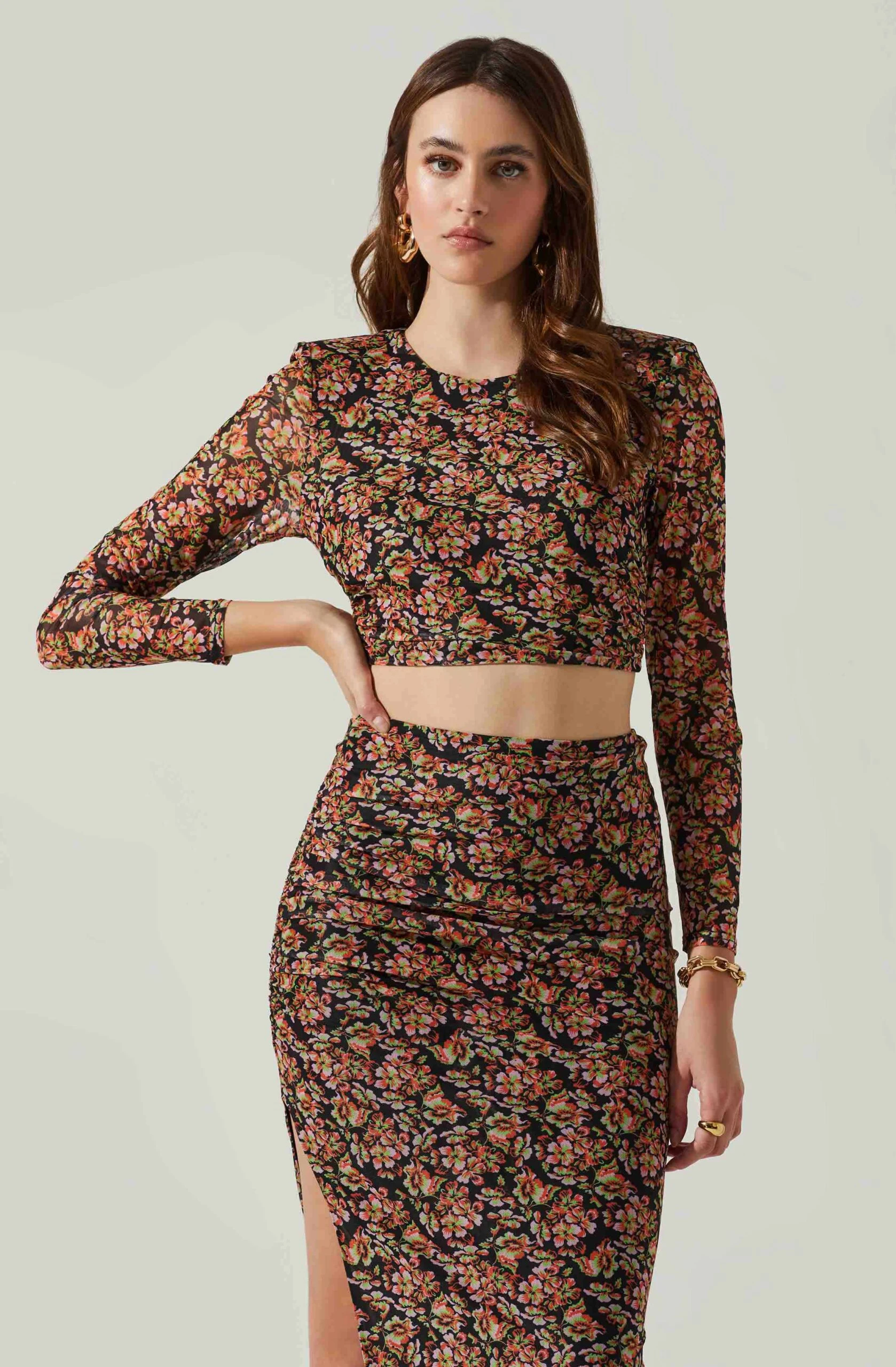 Louisa Floral Long Sleeve Open Back Crop Top 3 Louisa Floral Long Sleeve Open Back Crop Top
