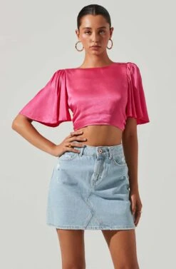 Zita Satin Open Back Crop Top -Outlet Cozi Luxe Store ACT17574R BRIGHTPINK 2