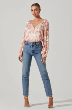 Kamari Floral Burnout Long Sleeve Top -Outlet Cozi Luxe Store ACT17601 PINKBURNOUT 2