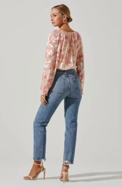 Kamari Floral Burnout Long Sleeve Top -Outlet Cozi Luxe Store ACT17601 PINKBURNOUT 5