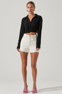 Camden Cropped Button Down Collared Top -Outlet Cozi Luxe Store ACT17611S BLACK 1