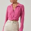 Camden Cropped Button Down Collared Top -Outlet Cozi Luxe Store ACT17611S PINK 2