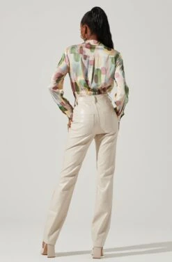 Camden Geo Print Button Down Top -Outlet Cozi Luxe Store ACT17611 GREENMULTIGEO 5 1