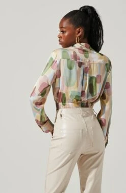 Camden Geo Print Button Down Top -Outlet Cozi Luxe Store ACT17611 GREENMULTIGEO 5 5