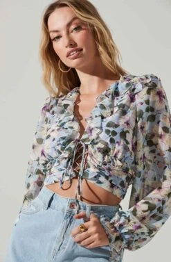Loxley Floral Ruffle Long Sleeve Top -Outlet Cozi Luxe Store ACT17620 BLUEMULTIFLORAL 3