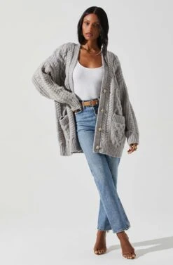 Charli Cable Knit Oversized Cardigan Sweater -Outlet Cozi Luxe Store ACT17626 GRAY 2