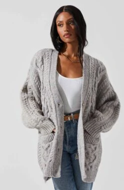 Charli Cable Knit Oversized Cardigan Sweater -Outlet Cozi Luxe Store ACT17626 GRAY 4