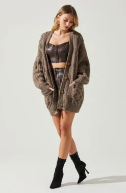 Charli Cable Knit Oversized Cardigan Sweater -Outlet Cozi Luxe Store ACT17626 MOCHA 2