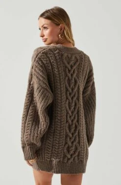 Charli Cable Knit Oversized Cardigan Sweater -Outlet Cozi Luxe Store ACT17626 MOCHA 5