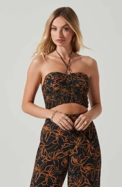 Allene Ruched Halter Top 11 Allene Ruched Halter Top -Outlet Cozi Luxe Store ACT17632 BLACKRUSTPRINT 3