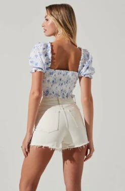 Feronia Floral Eyelet Puff Sleeve Top -Outlet Cozi Luxe Store ACT17678 BLUEFLORAL 3