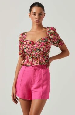 Nayeli Floral Puff Sleeve Top -Outlet Cozi Luxe Store ACT17681 REDMULTIFLORAL 3