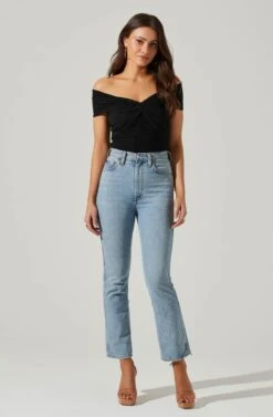 Cornelia Ruched Off Shoulder Bodysuit -Outlet Cozi Luxe Store ACT17694 BLACK 1 13