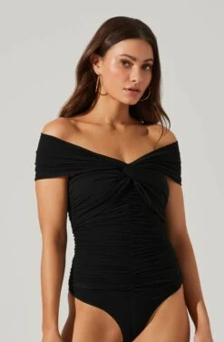 Cornelia Ruched Off Shoulder Bodysuit -Outlet Cozi Luxe Store ACT17694 BLACK 1 15