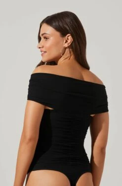 Cornelia Ruched Off Shoulder Bodysuit -Outlet Cozi Luxe Store ACT17694 BLACK 1 16