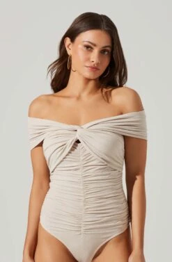 Cornelia Ruched Off Shoulder Bodysuit -Outlet Cozi Luxe Store ACT17694 CREAM 1 3