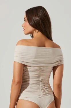 Cornelia Ruched Off Shoulder Bodysuit -Outlet Cozi Luxe Store ACT17694 CREAM 1 4