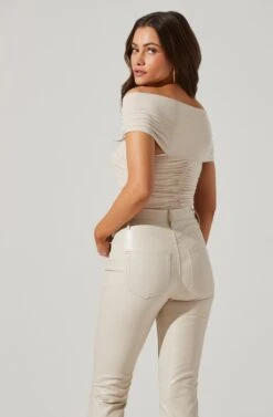 Cornelia Ruched Off Shoulder Bodysuit -Outlet Cozi Luxe Store ACT17694 CREAM 1 5