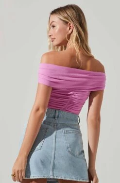 Cornelia Ruched Off Shoulder Bodysuit -Outlet Cozi Luxe Store ACT17694 PINK 5