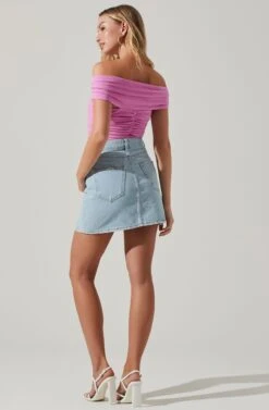 Cornelia Ruched Off Shoulder Bodysuit -Outlet Cozi Luxe Store ACT17694 PINK 6