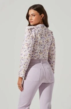 Brea Floral Quilted Cropped Puff Sleeve Jacket -Outlet Cozi Luxe Store ACT17697 LILACCORALMULTI 1 5