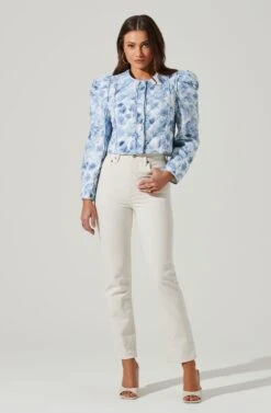 Alena Quilted Cropped Puff Sleeve Jacket -Outlet Cozi Luxe Store ACT17703 BLUEABSTRACT 1 1