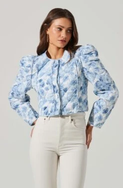 Alena Quilted Cropped Puff Sleeve Jacket -Outlet Cozi Luxe Store ACT17703 BLUEABSTRACT 1 3