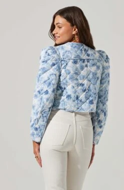 Alena Quilted Cropped Puff Sleeve Jacket -Outlet Cozi Luxe Store ACT17703 BLUEABSTRACT 1 5