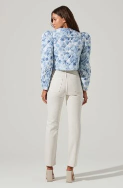 Alena Quilted Cropped Puff Sleeve Jacket -Outlet Cozi Luxe Store ACT17703 BLUEABSTRACT 1 6