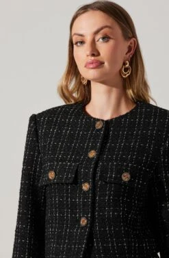 Covina Tweed Cropped Jacket -Outlet Cozi Luxe Store ACT17710T BLACKPLAID 1575 482