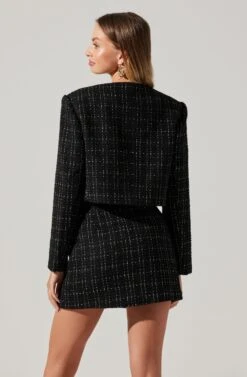 Covina Tweed Cropped Jacket -Outlet Cozi Luxe Store ACT17710T BLACKPLAID 1582 186