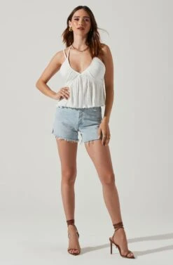 Raine Pleated Tie Halter Top -Outlet Cozi Luxe Store ACT17724 WHITE 1