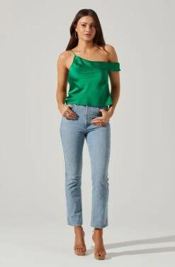 Shion Satin Off Shoulder Top -Outlet Cozi Luxe Store ACT17761 GREEN 1